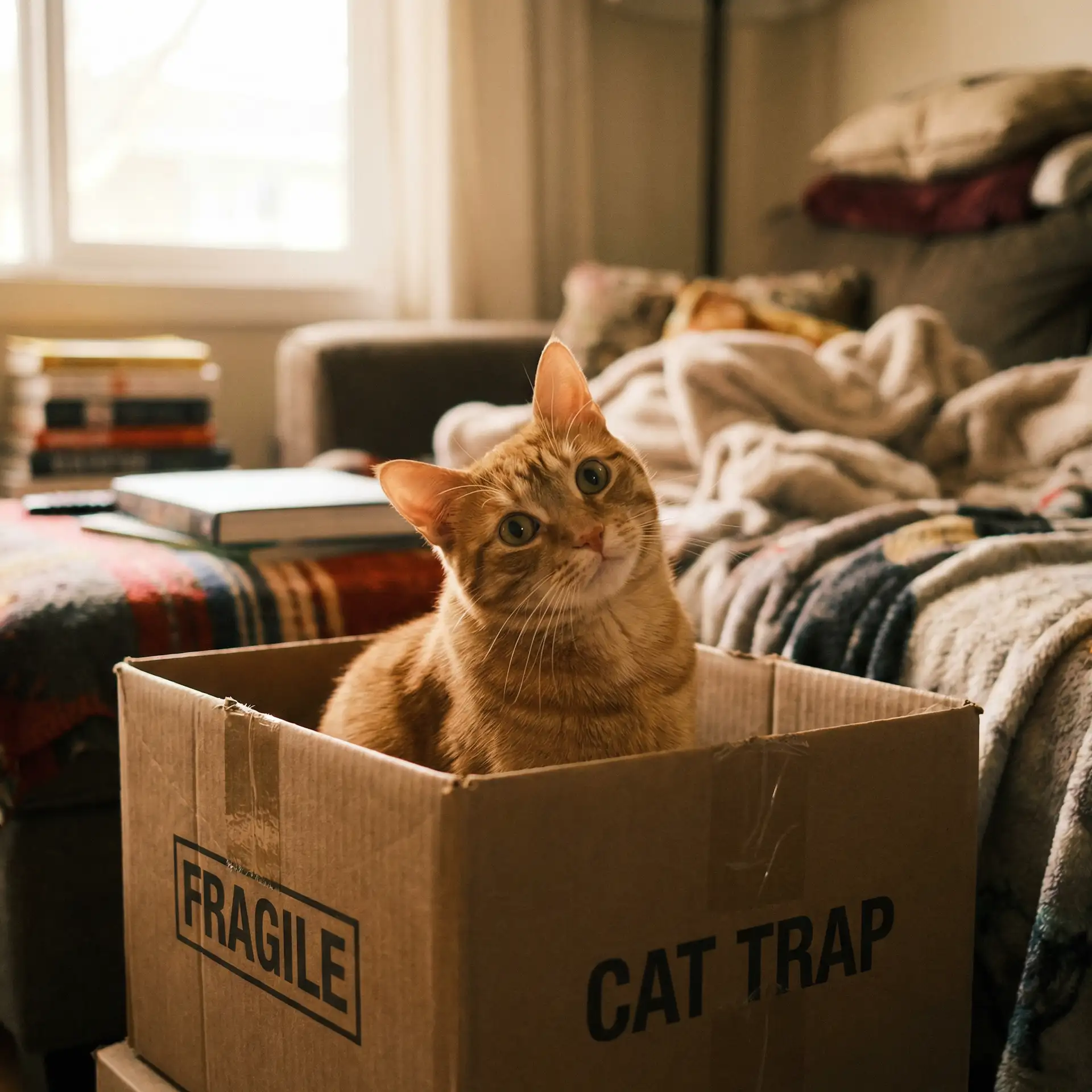 橘猫躲在纸箱里 - 明道孙俪
